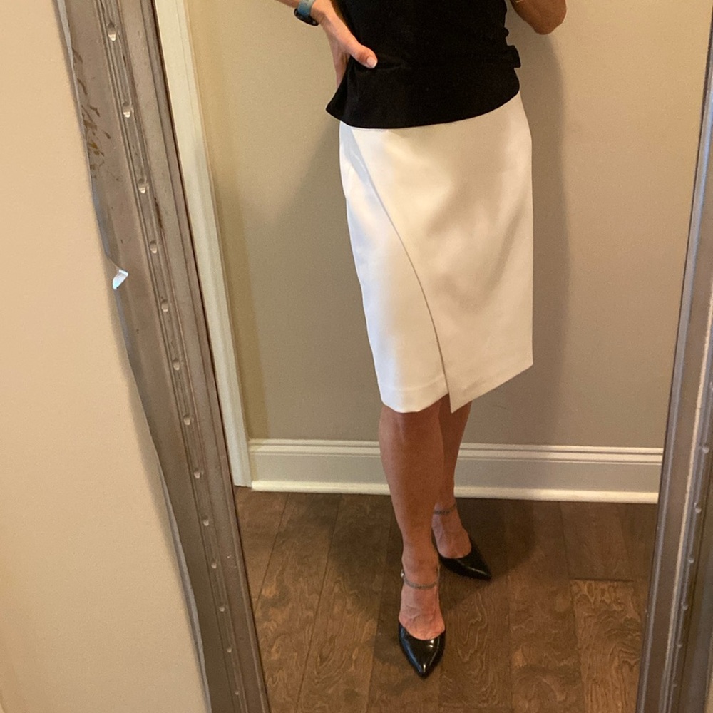 White Faux Wrap Pencil Skirt